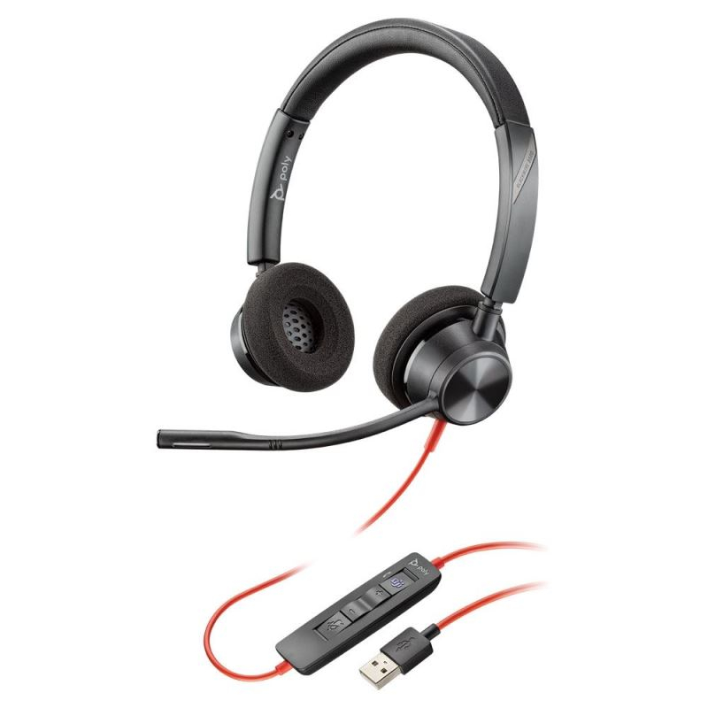 Poly BLACKWIRE 3320 Microsoft, over-the-head headset with clamp, C3320M, USB-A connector