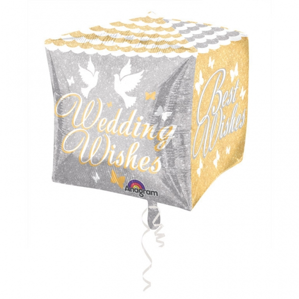Foil balloon cube Wedding Wishes 38cm
