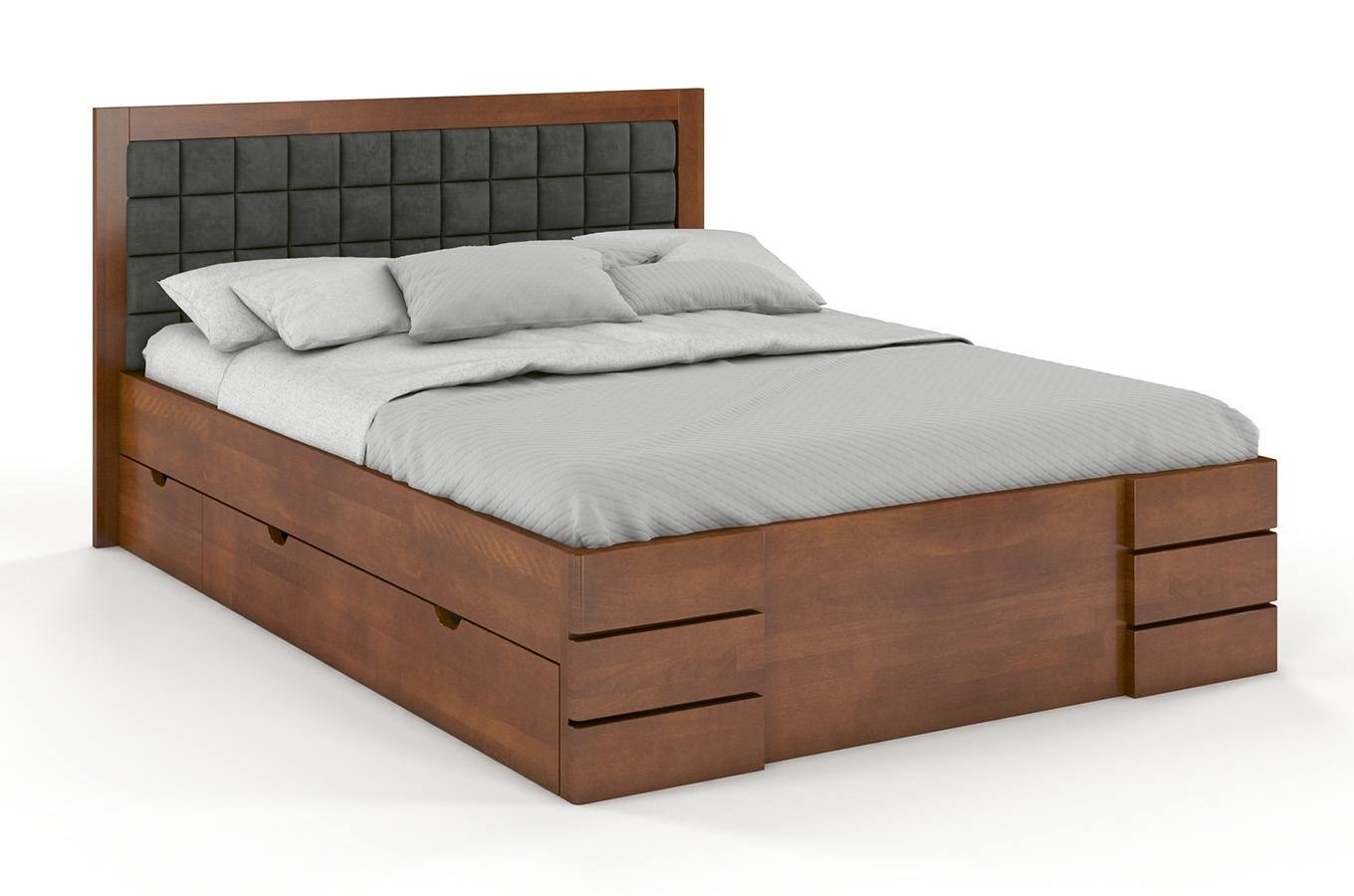 Buková postel Gotland High čalounění a zásuvky - ořech 120 x 200 cm, Casablanca 2315