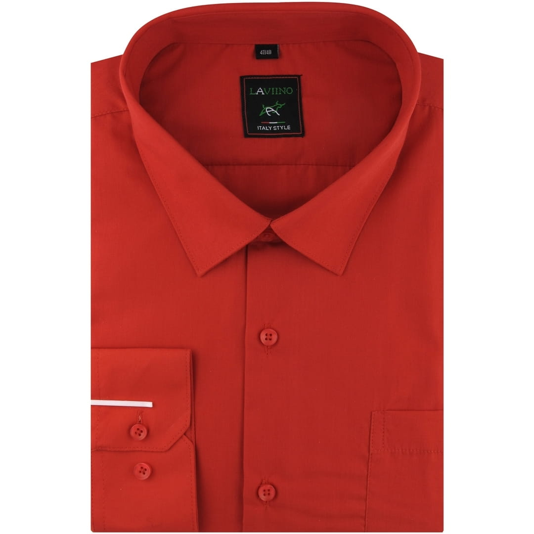 Duża Koszula Męska Elegancka Wizytowa Biznesowa do garnituru gładka czerwona z długim rękawem Duże rozmiary Laviino B235