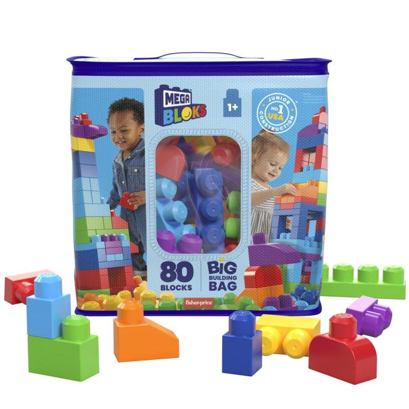 Mega Bloks 80 kociek v plastovom vrecúšku - modré