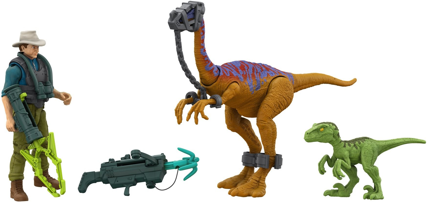 Figura Jurassic World Alan Grant dinoszauruszokkal és kiegészítőkkel