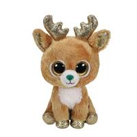 Plush deer with big eyes brown with golden horns 24cm