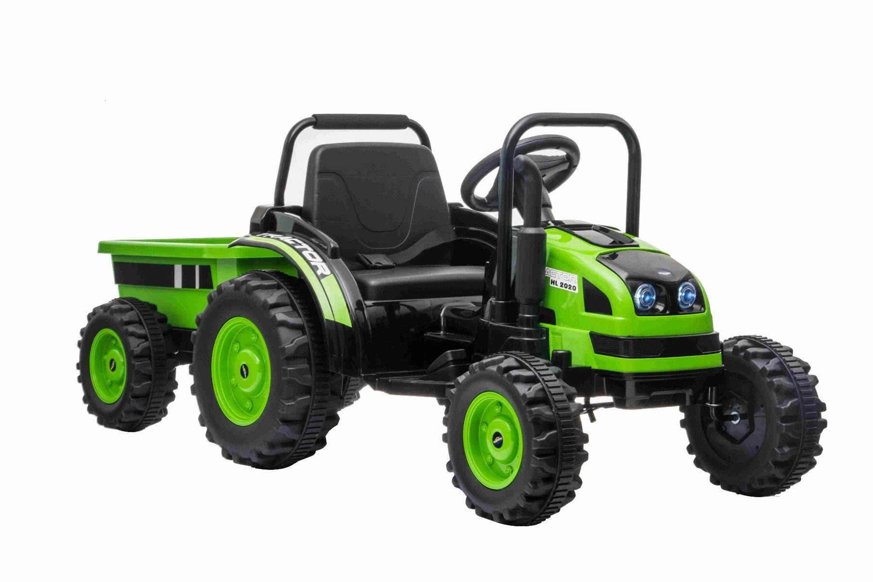 BENEO Elektrický Traktor POWER s vlečkou, zelený, Pohon zadných kolies, 12V batéria, Plastové kolesá ELECTRIC_TRACTOR_POWER_GREEN