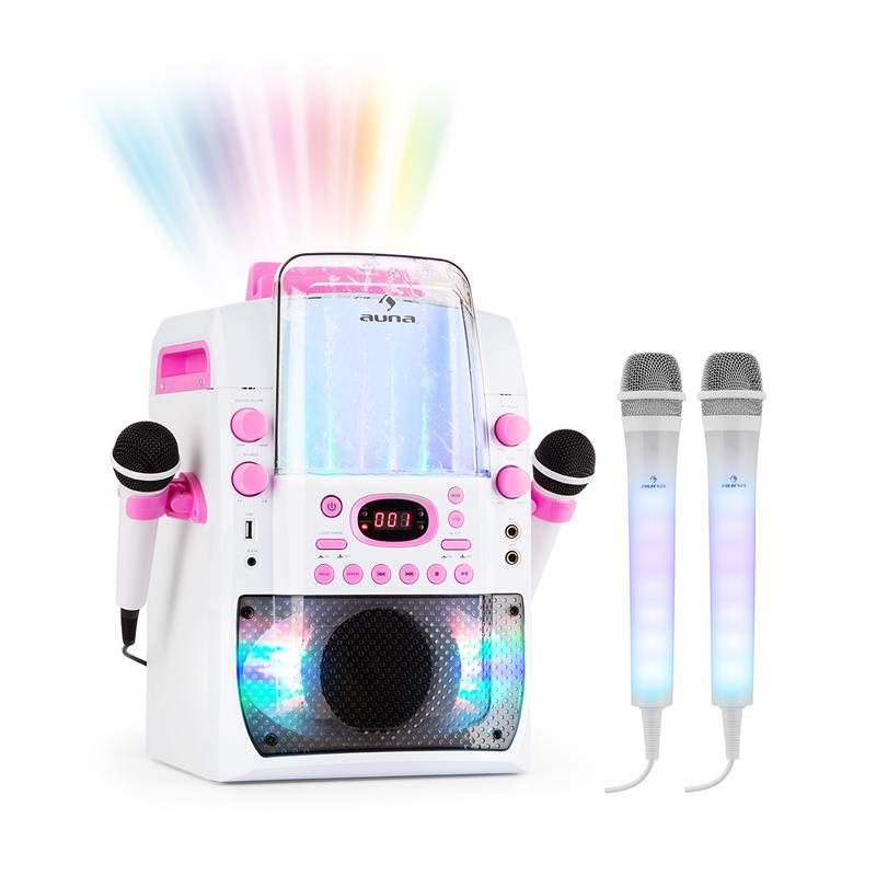 Auna Kara Liquida BT culoare roz + Set microfon Dazzl, dispozitiv karaoke, iluminare LED