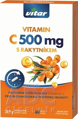 Βιταμίνη C Vitar 500 mg με κάψουλες ελευθέρωσης συμβάτριου με σταδιακή απελευθέρωση 1x60 τεμ