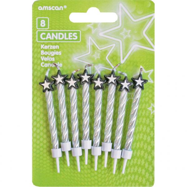 Candles - Silver with star 8 pcs