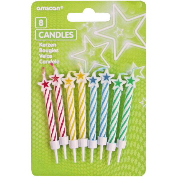 Candles - Colored with star 8 pcs