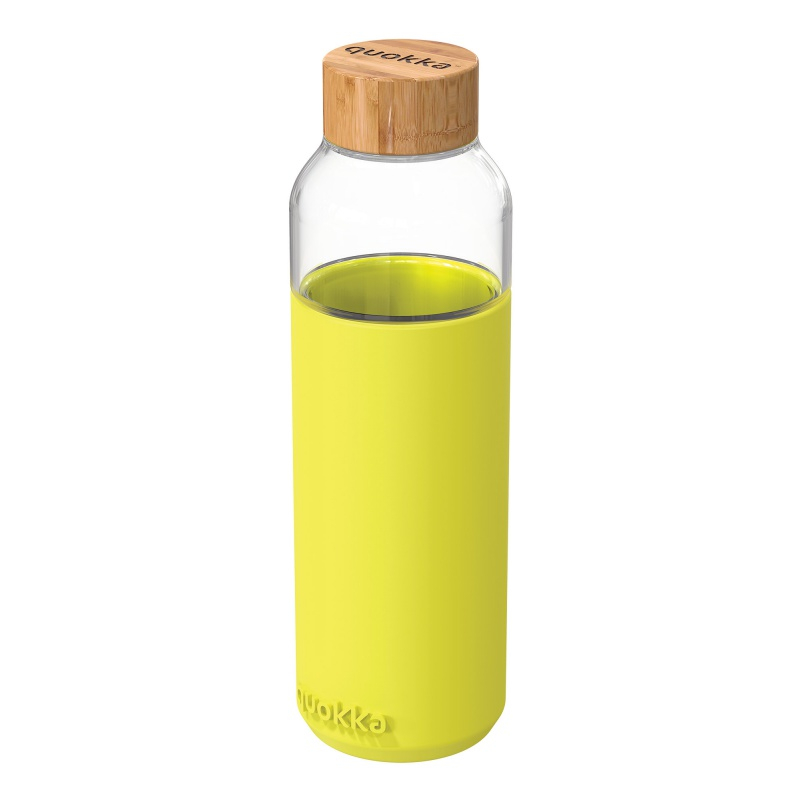QUOKKA - FLOW Skleněná láhev se silikonovým povrchem NEON GREEN, 660ml, 40009