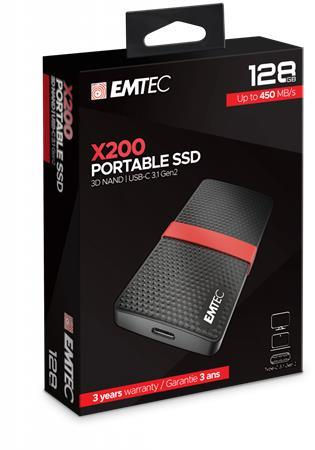 SSD (externe Speicher), 128GB, USB 3.2, 420/450 MB/s, EMTEC "X200"