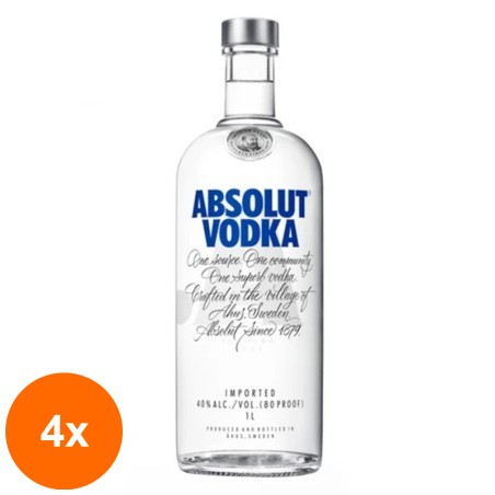 Set of 4 bottles of Absolut Blue Vodka, 40% Alcohol, 1 l...