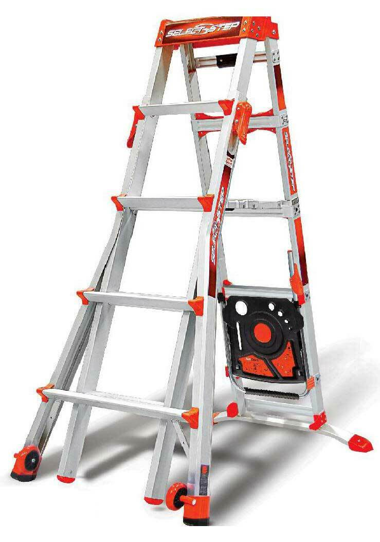 LittleGiant Hliníkový rebrík SELECT STEP™, nastaviteľný s pracovným stolíkom