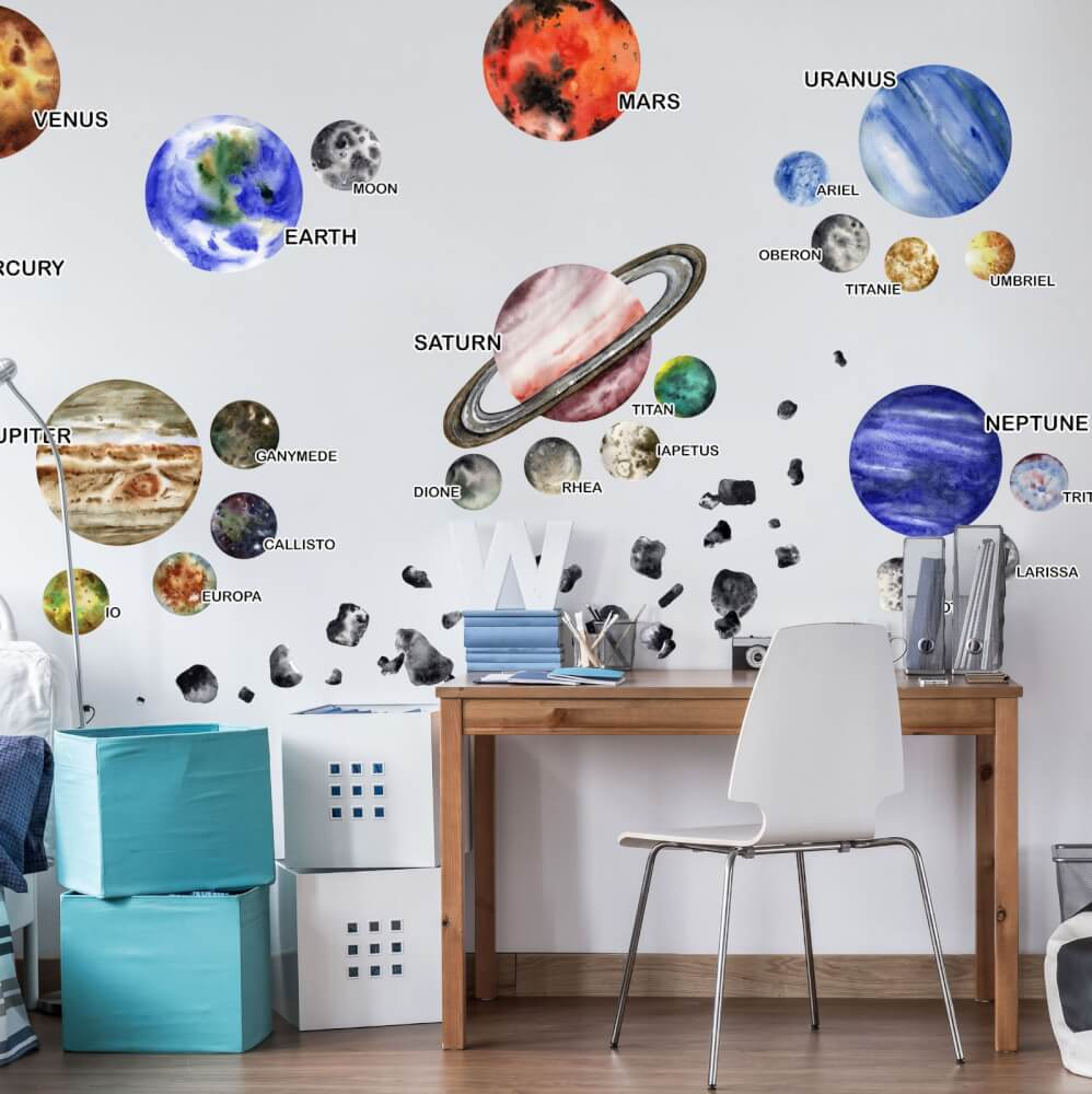 Nálepky na stenu - Planéty a ich mesiace