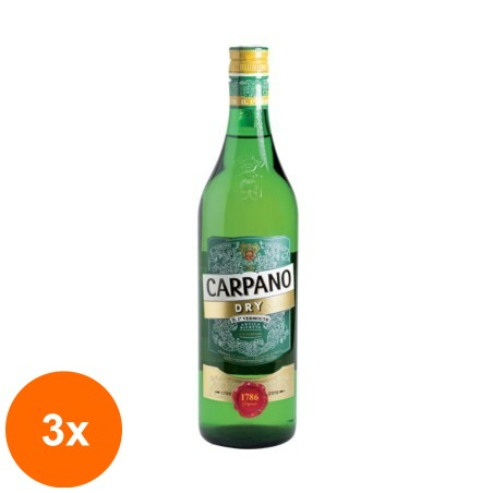 Set 3 x Vermut Branca Carpano Dry, 18% Alcool, Alb, 1 l...