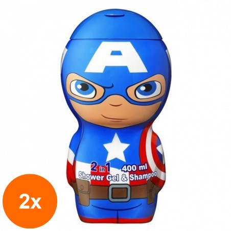 Set 2 x Gel de Dus si Sampon Captain America, cu Figurina 2D, 400 ml...