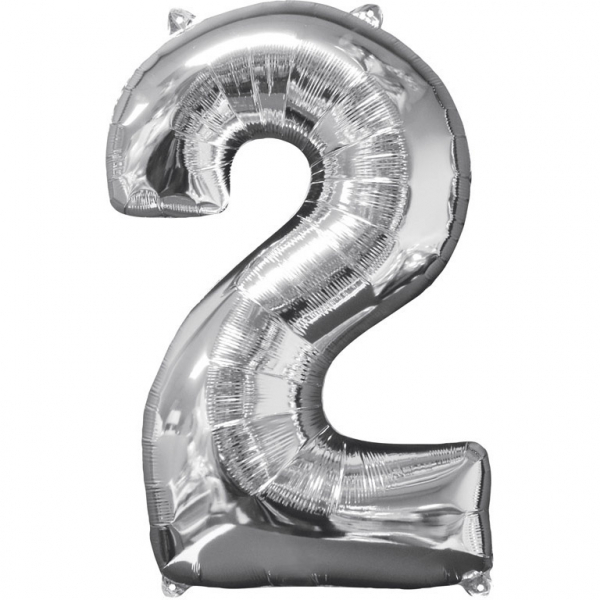 Foil balloon birthday number 2 silver 66cm