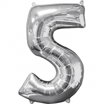 Foil balloon birthday number 5 silver 66cm
