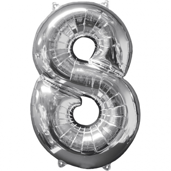 Foil balloon birthday number 8 silver 66cm