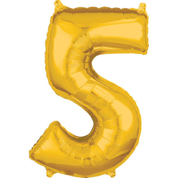 Foil balloon birthday number 5 gold 66cm
