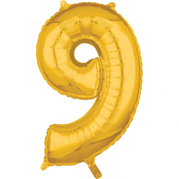 Foil balloon birthday number 9 gold 66cm