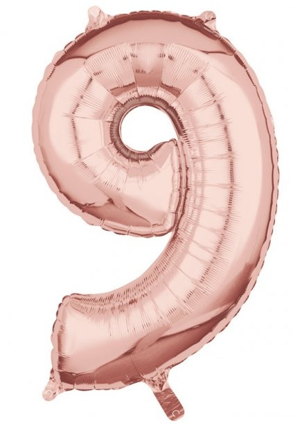 Foil balloon birthday number 9 pink-gold 66cm