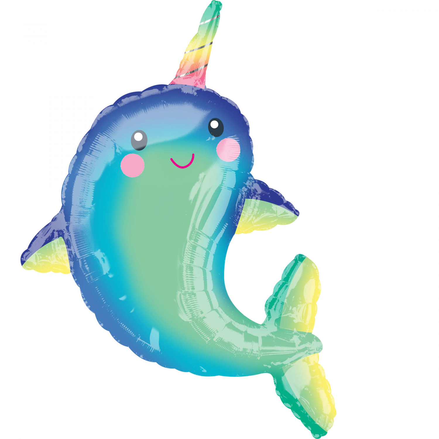 Holographic foil balloon - happy narwhal