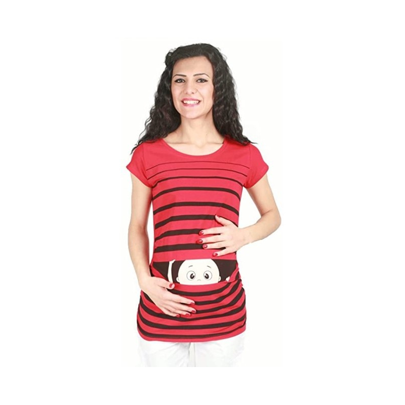 MAMIMODE T-paita, jossa GUCK GUCK -punainen motiivi lyhythihainen