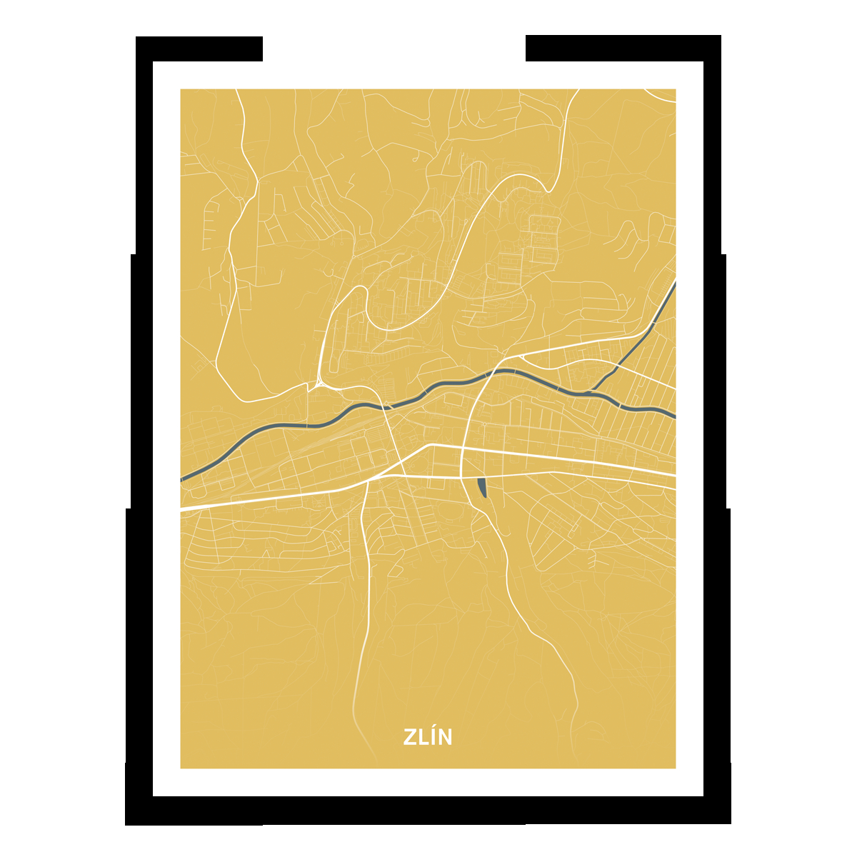Zlín - road - city - lost map / city - yellow / canvas stretched on frame / 30×40 cm