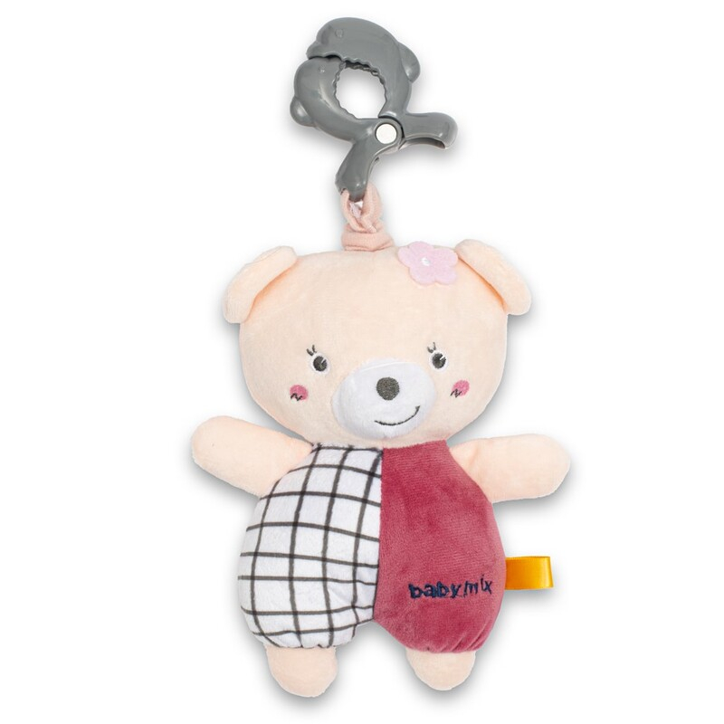 BABY MIX - Brinquedo de pelúcia para crianças com mecanismo musical e clipe Urso de pelúcia rosa