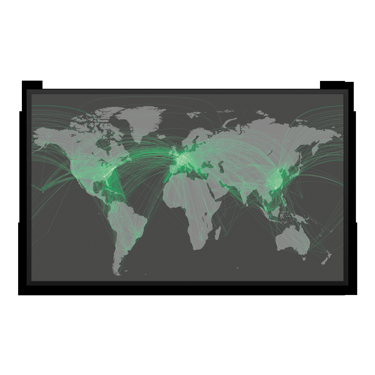 Maailman ilmailu - ilmailu - vihreä / vaahtomuovilevy / musta alumiinikehys / 100×60 cm