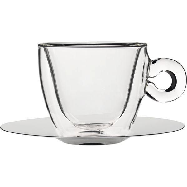 double-walled glass cup 165 ml + stainless steel saucer set of 2 pcs, for Capuccino, Luigi Bormioli
