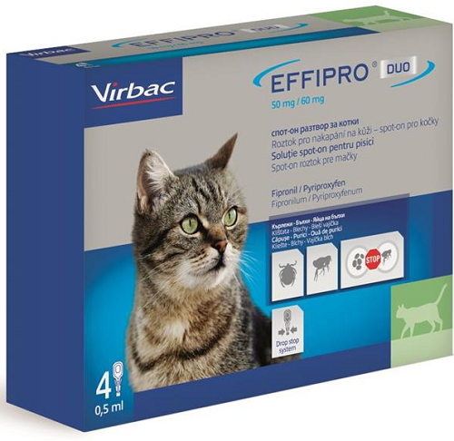 EFFIPRO DUO CAT 4 x 0,5ml spot-on pipeta proti kliešťom a blchám pre mačky