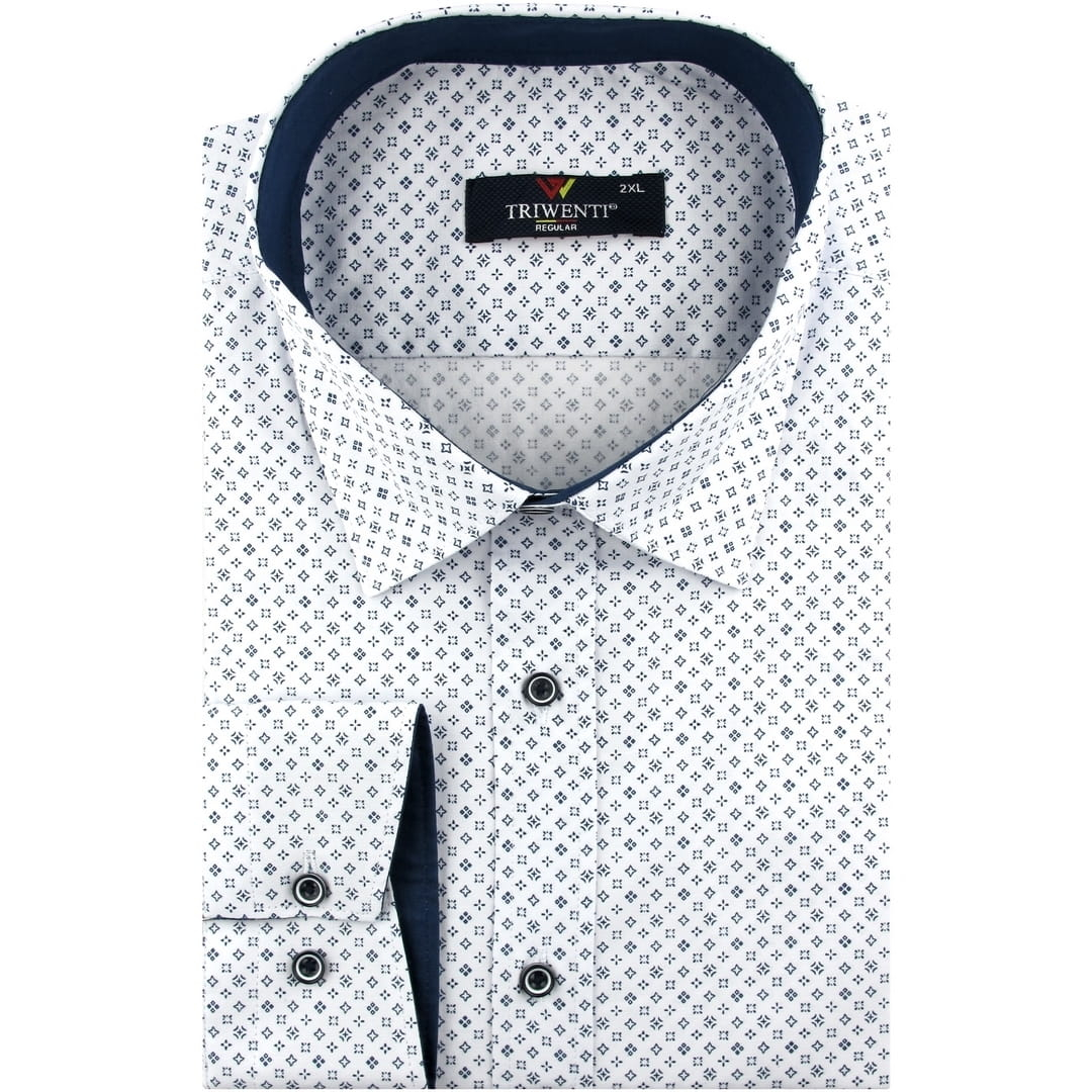 Veľká elegantná pánska košeľa na oblek biela s vzormi a dlhým rukávom Veľkosti Triwenti C407