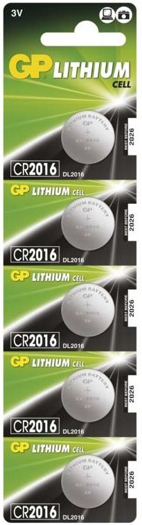 Gombelem GP CR2016, lítium, 5 db buborékcsomagolásban