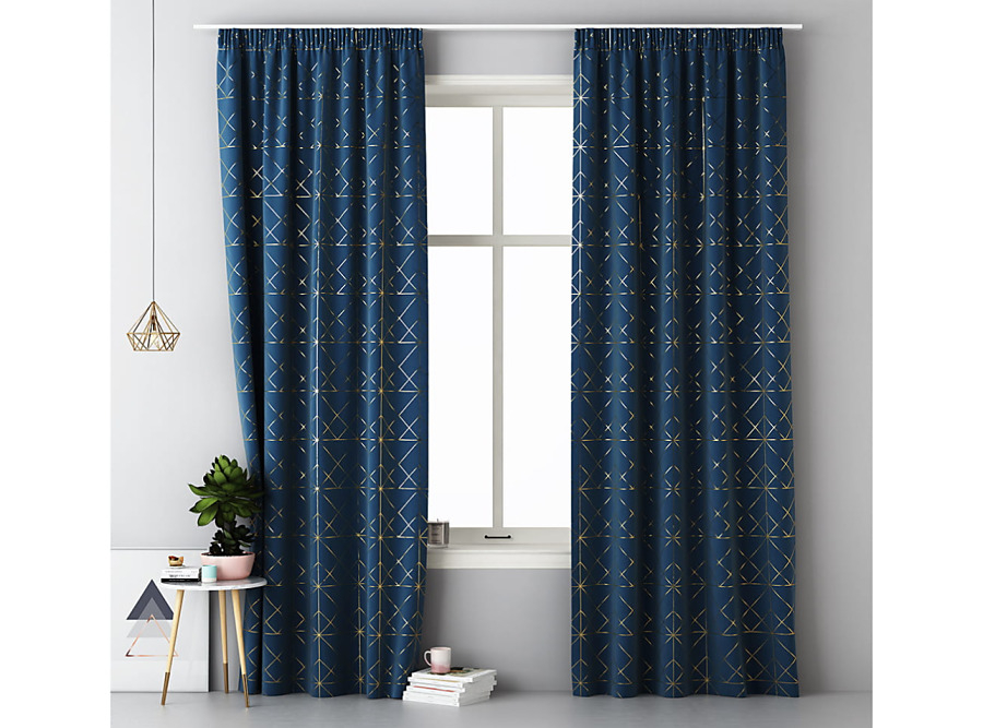 Long curtain for living room in dark blue Glammy 140x250cm on strip
