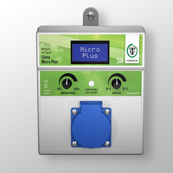 TechGrow Clima Micro Plus 5A regulátor (minimální rychlost) včetně senzoru teploty a vlhkosti