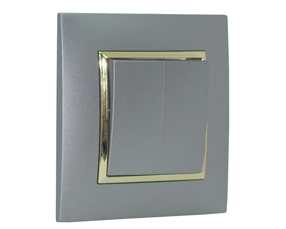 OSP Double-pole staircase switch, 6+6 gang, 10AX 250V in-wall frame, grey metalized color with gold decorative frame