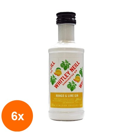 Set 6 x Gin cu Mango si Lime, Whitley Neill 43% Alcool, Miniatura, 0.05 l...