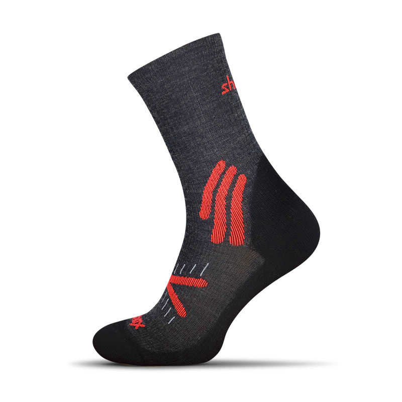 Merino Hikingové ponožky - šedá - červená, S (38-40)