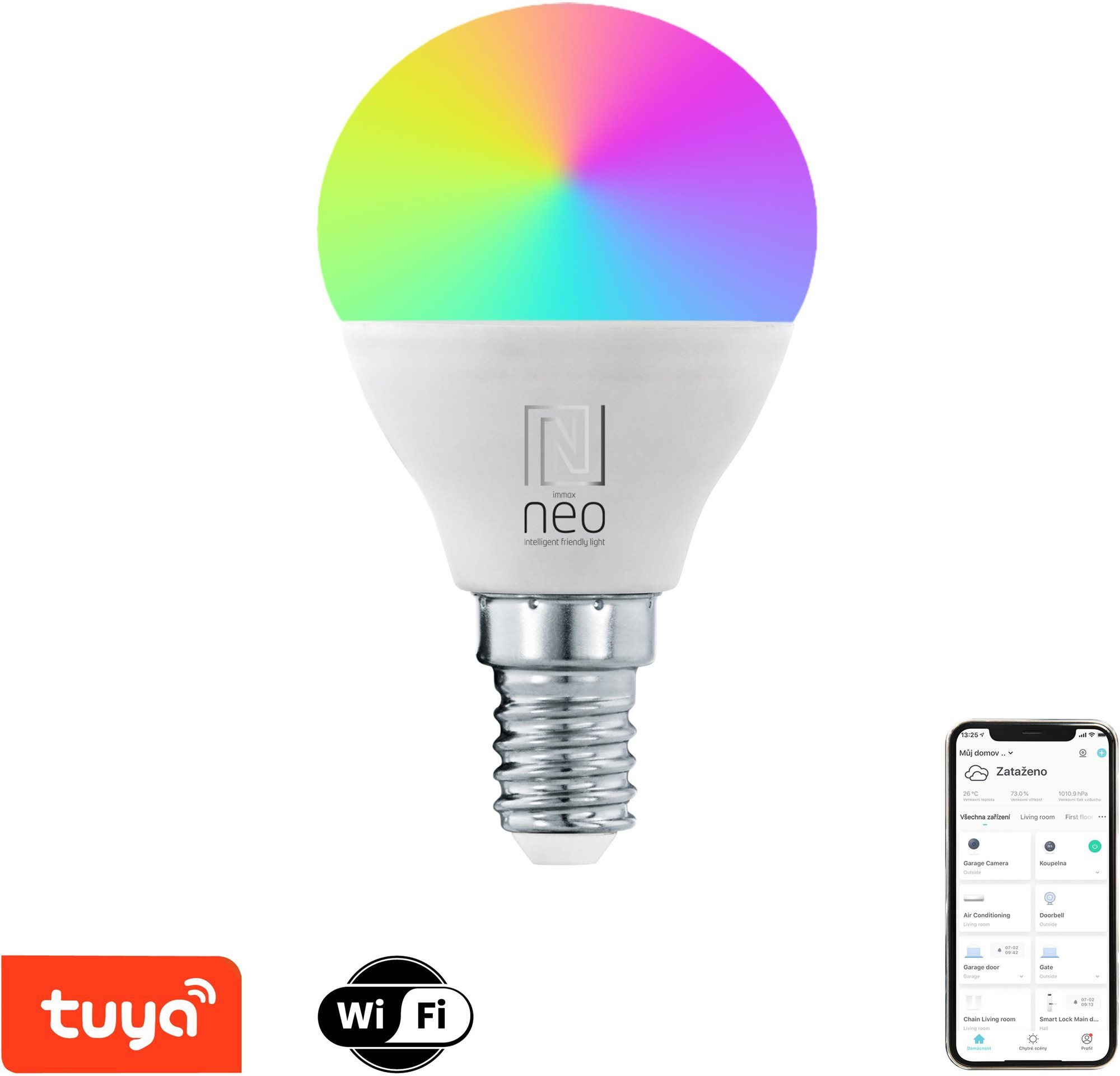 LED izzó Immax NEO LITE Smart LED izzó E14 6 W RGB+CCT színes és fehér, dimmelhető, WiFi, P45