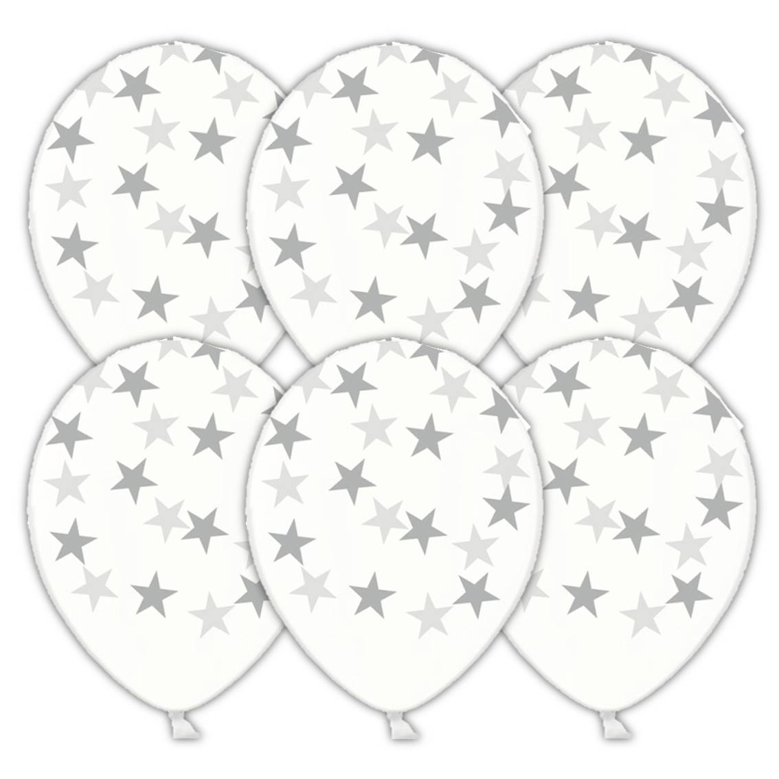 Balónek latexový transparentní s potiskem hvězdy Stříbrné 6 ks