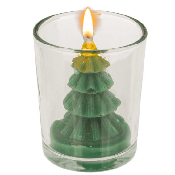 Svícen se svíčkou Vánoční stromeček zelený 6 x 7 cm