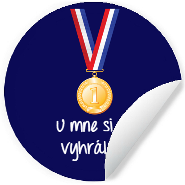 Samolepka "U mne si to vyhrál" Medaile modré 10 cm