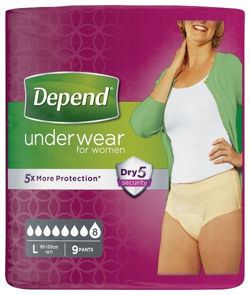 DEPEND SUPER L pre ženy naťahovacie nohavičky 9ks