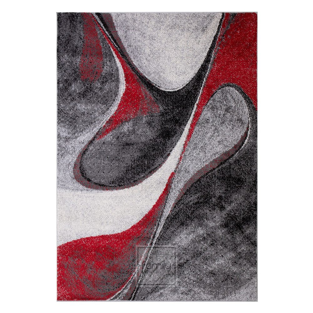 Dizajnový červený koberec s abstraktným vzorom