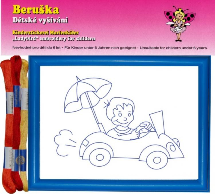Beruška Dětské vyšívání v rámečku - kluk v autě Barva: Modrá
