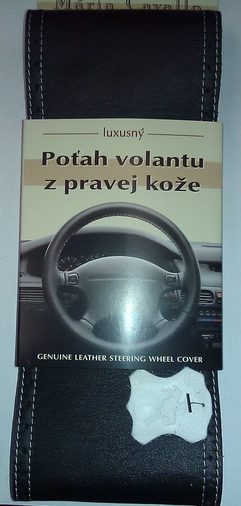 Poťah volantu z pravej kože Maria Cavallo - Čierny, biele obšitie, biela šnúrka, Vyberte veľkosť veľkosť CX