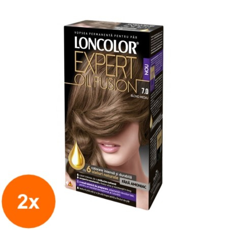 Set 2 x Vopsea de Par Permanenta Loncolor Expert Oil Fusion 7.0 Blond Mediu, 100 ml...