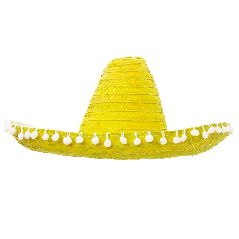 Keltainen sombrero pompomeilla