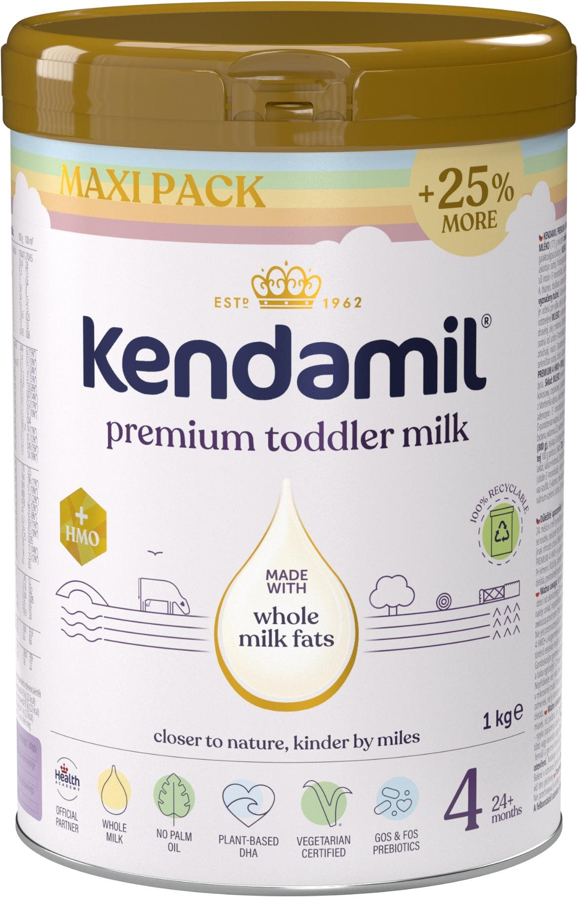 Bébitápszer Kendamil Premium 4 HMO+, szivárvány XXL csomagolás (1 kg)